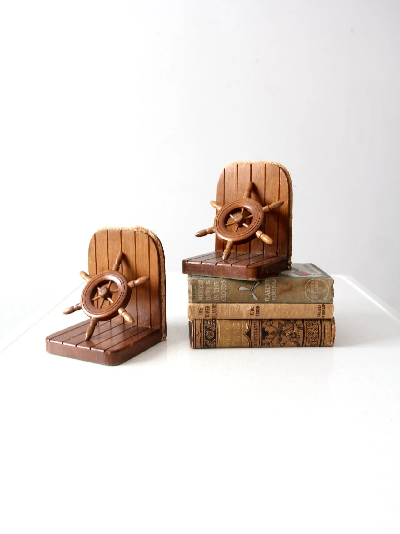 vintage wooden nautical bookends