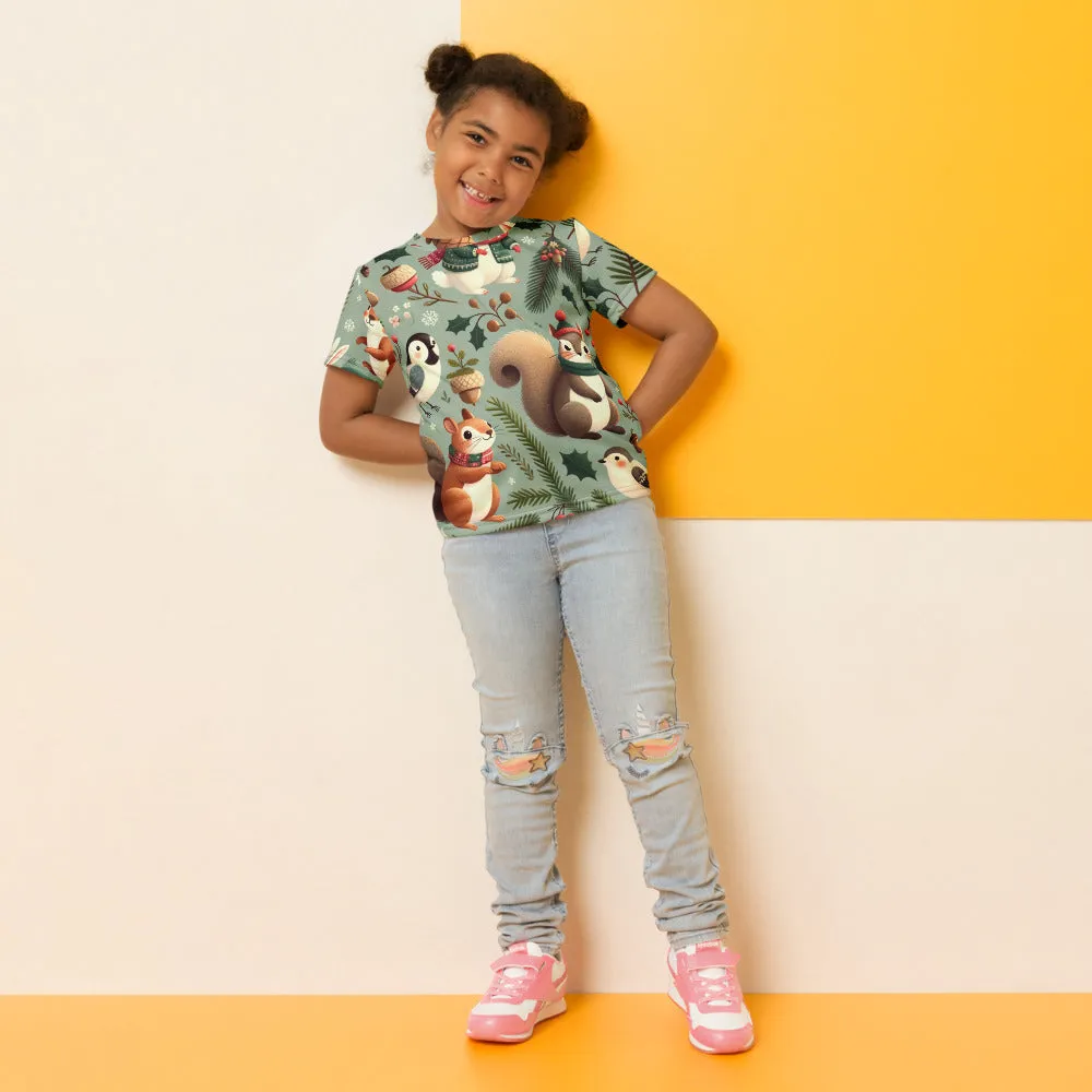 Whimsical Winter Wear Kids Crew Neck T-Shirt