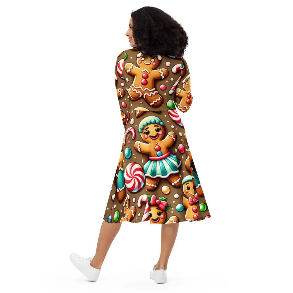 Whimsical Winter Wear Long Sleeve Midi Dress