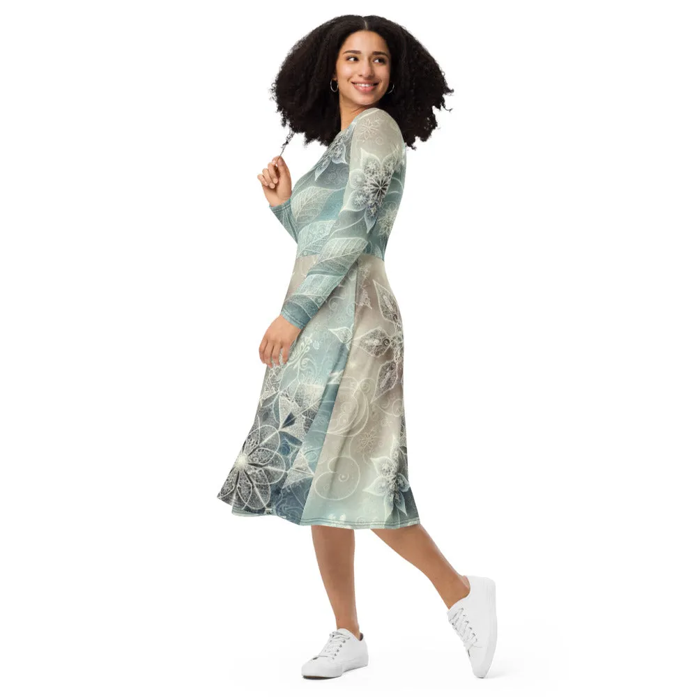 Whimsical Winter Wear Long Sleeve Midi Dress