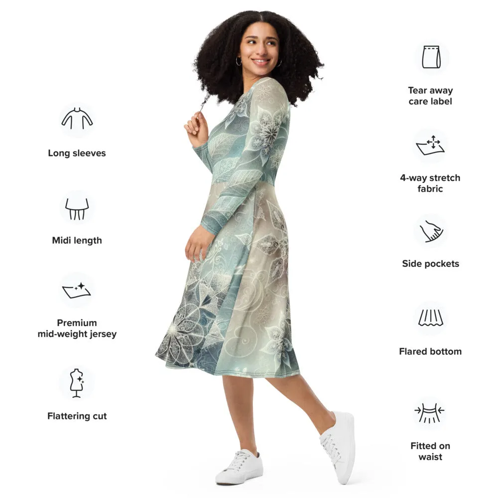 Whimsical Winter Wear Long Sleeve Midi Dress