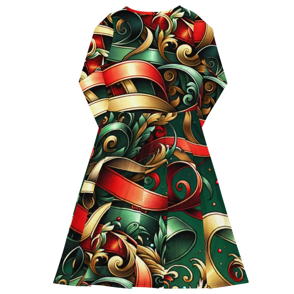 Whimsical Winter Wear Long Sleeve Midi Dress