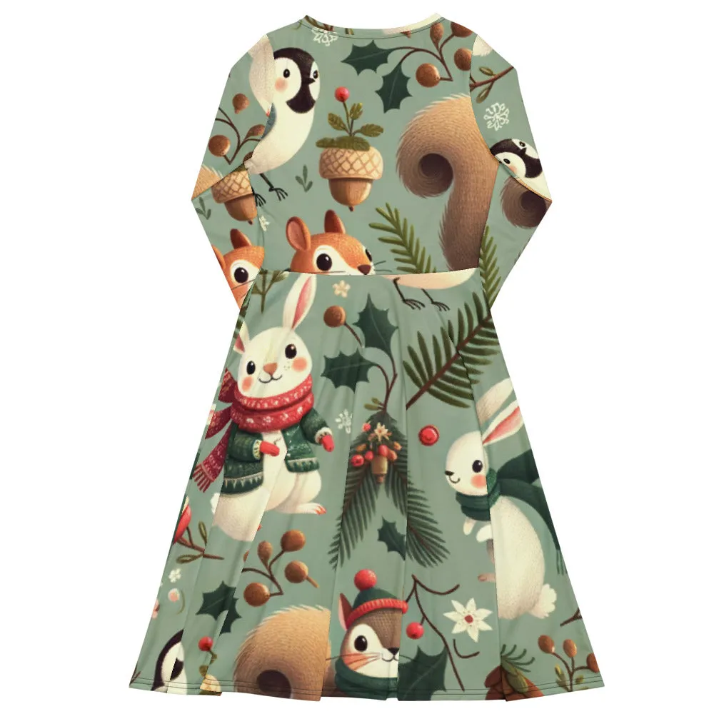 Whimsical Winter Wear Long Sleeve Midi Dress