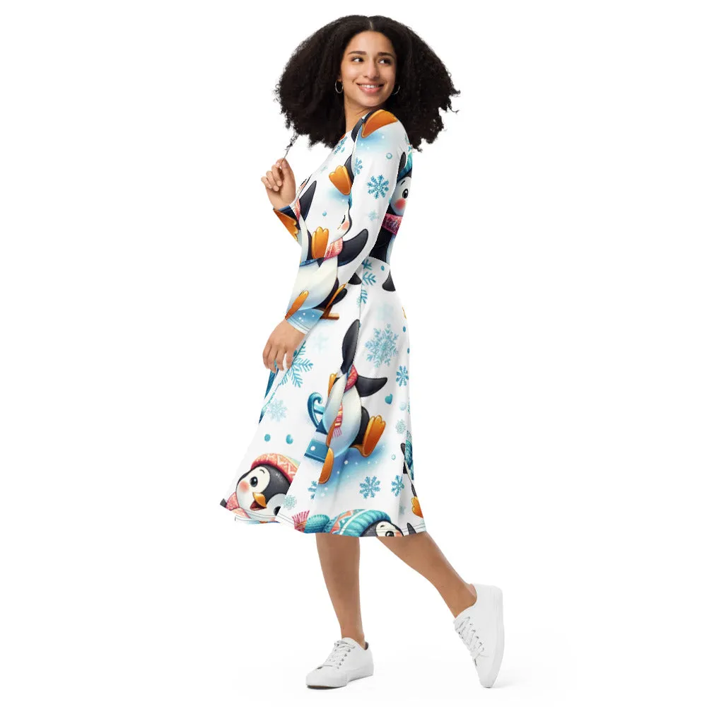 Whimsical Winter Wear Long Sleeve Midi Dress