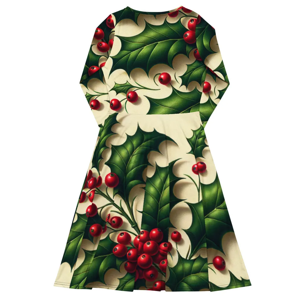 Whimsical Winter Wear Long Sleeve Midi Dress