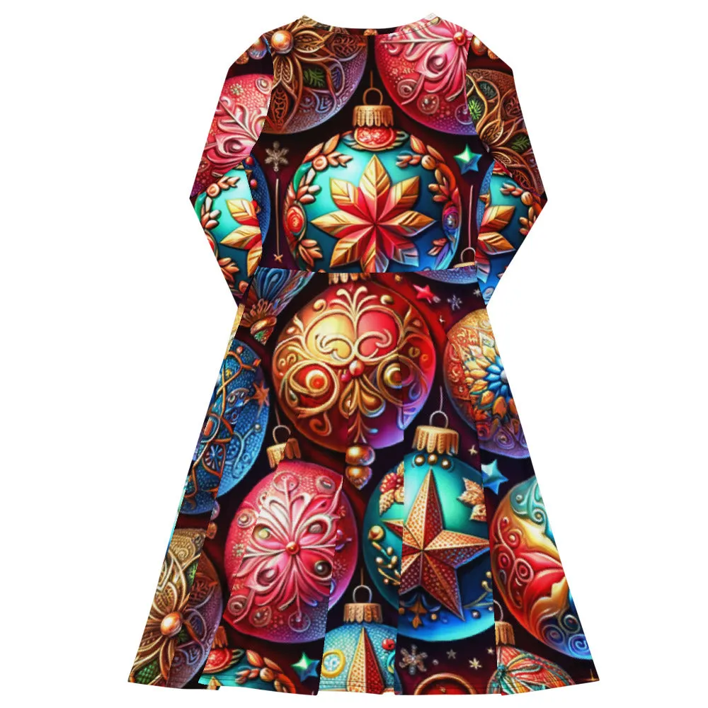Whimsical Winter Wear Long Sleeve Midi Dress