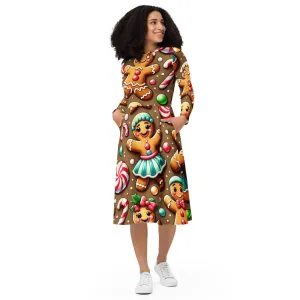Whimsical Winter Wear Long Sleeve Midi Dress