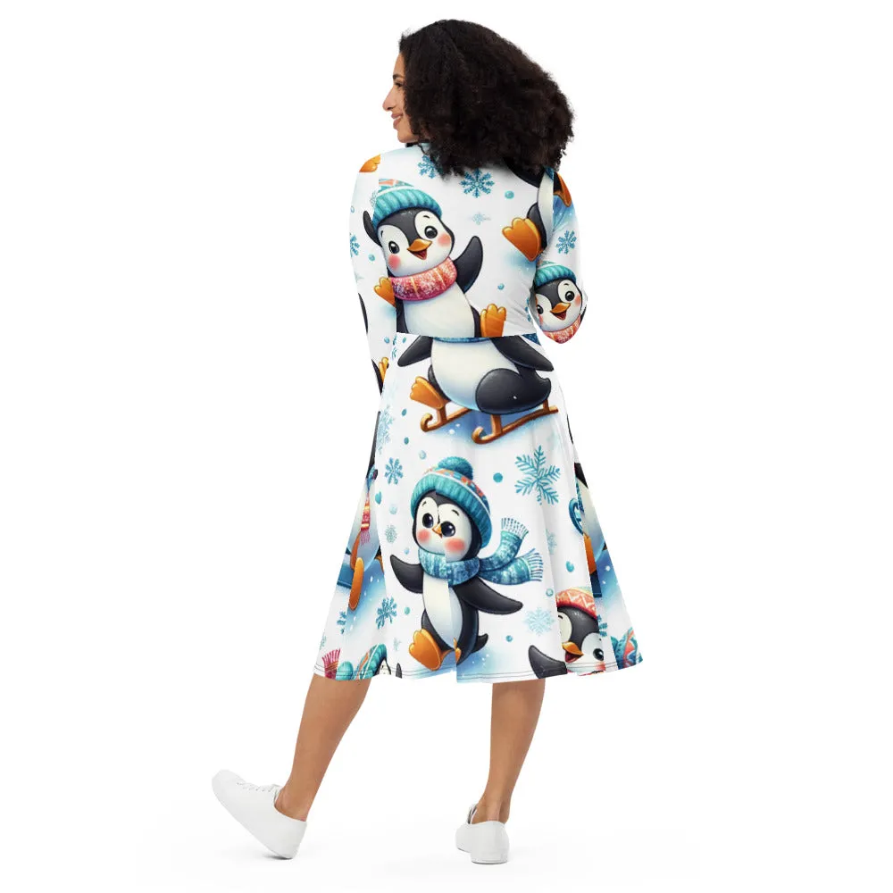 Whimsical Winter Wear Long Sleeve Midi Dress