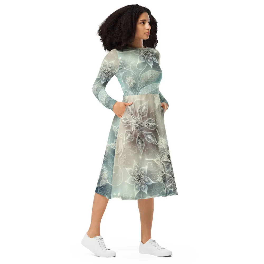Whimsical Winter Wear Long Sleeve Midi Dress