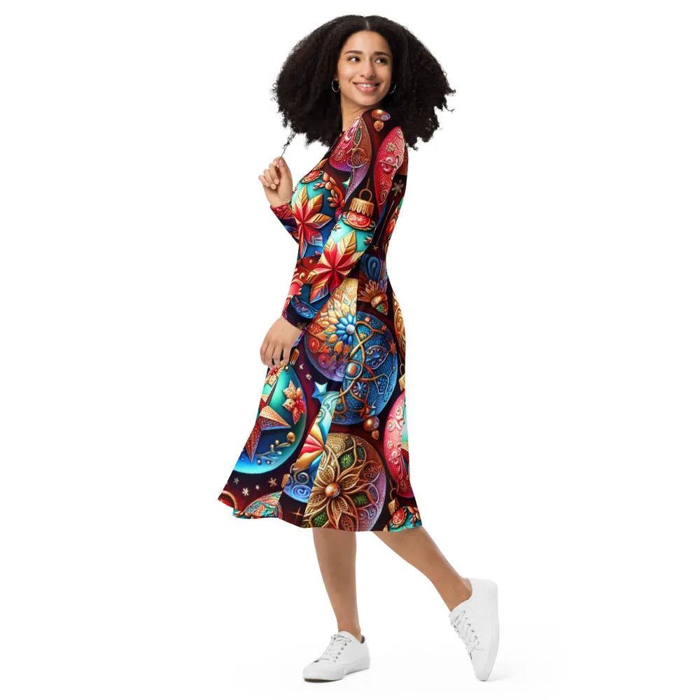 Whimsical Winter Wear Long Sleeve Midi Dress
