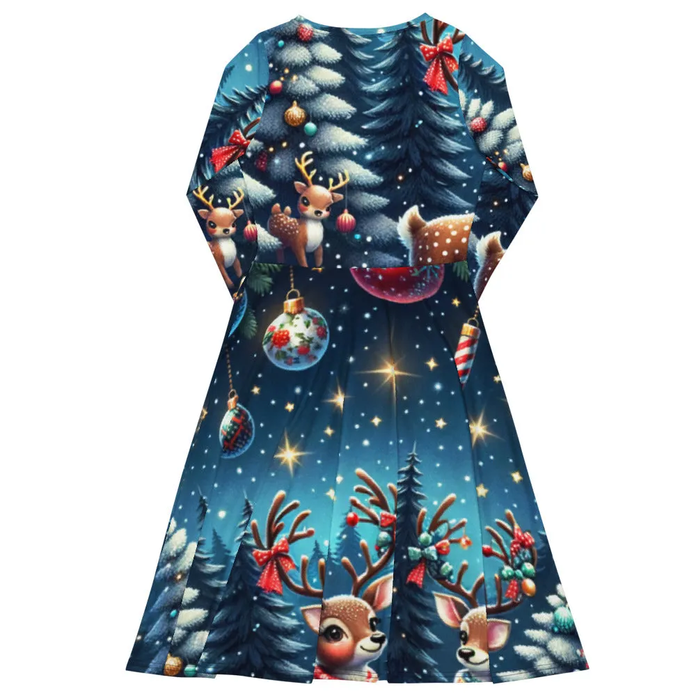 Whimsical Winter Wear Long Sleeve Midi Dress