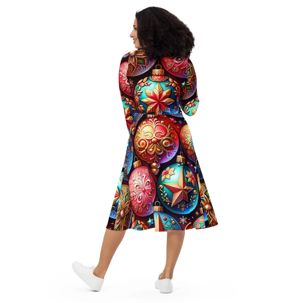 Whimsical Winter Wear Long Sleeve Midi Dress