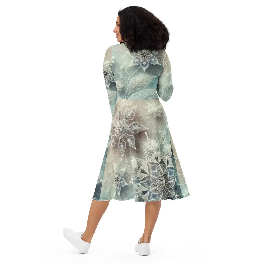 Whimsical Winter Wear Long Sleeve Midi Dress