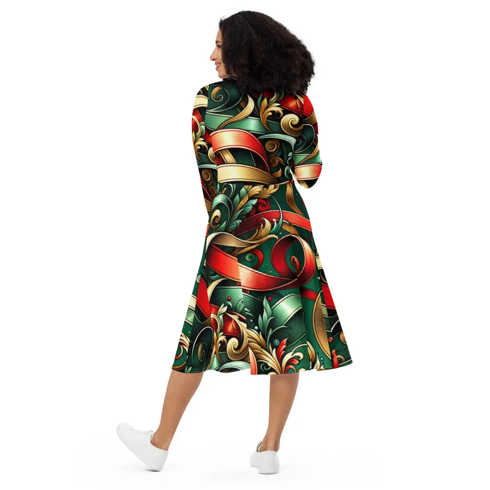 Whimsical Winter Wear Long Sleeve Midi Dress