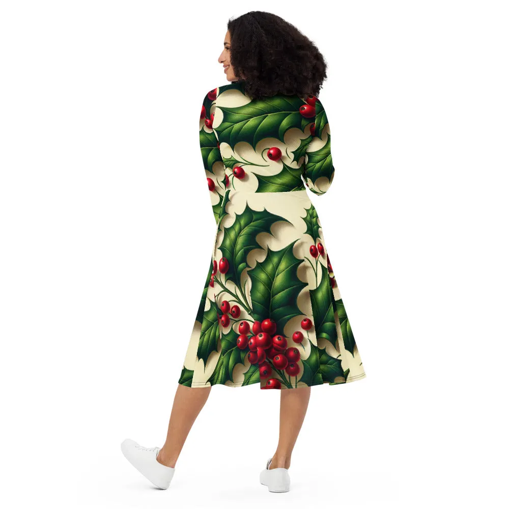 Whimsical Winter Wear Long Sleeve Midi Dress