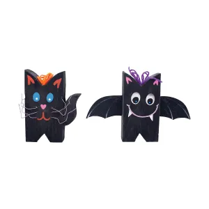 Wood Carved Bat & Cat, Asst. of 2