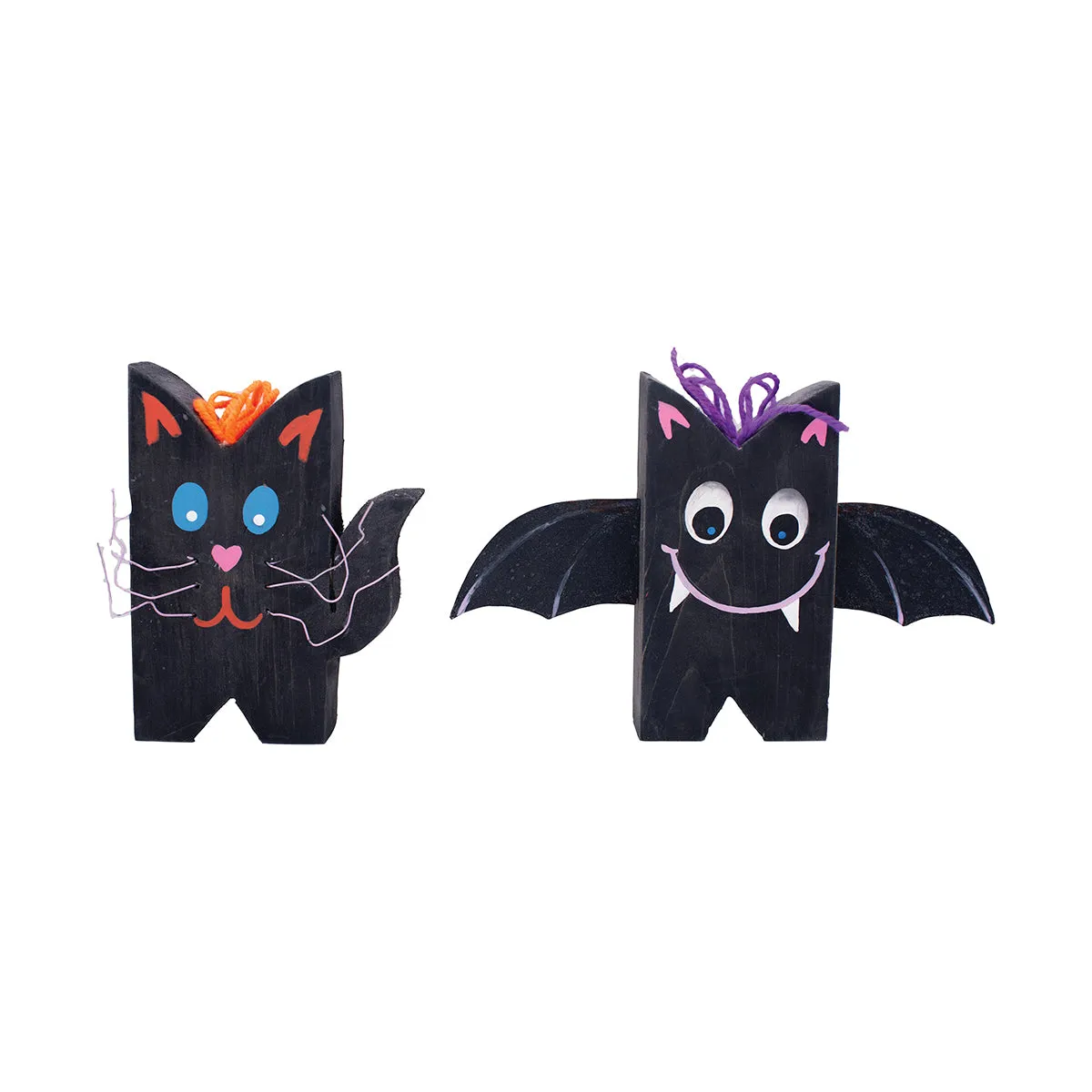 Wood Carved Bat & Cat, Asst. of 2
